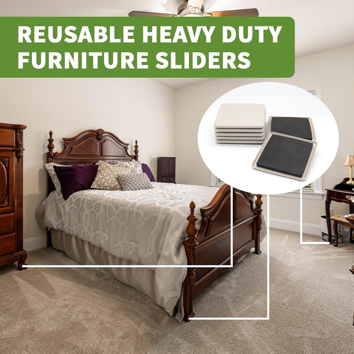 Furniture Sliders for Carpet 8 PCS - 5 inch Furniture Moving Slider Chair Legs Floors Protectors Square Furniture Movers Sliders – Move Your Furniture Easy & Safely(for Carpet)