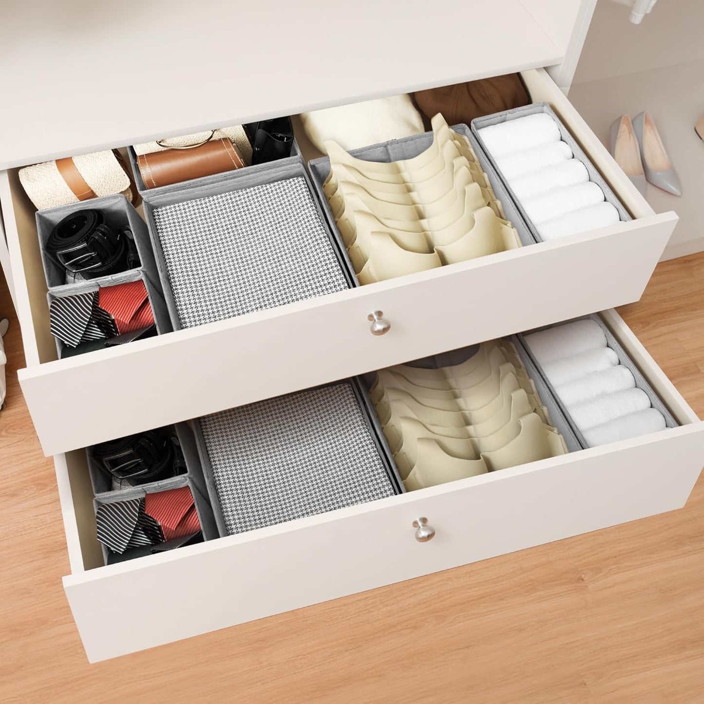 Cupic Cupid Drawer Organizer, Dresser Organizers, Foldabe Drawer Organizer Clothes, Closet Organization and Storage Dividers for Socks, Underwear and Diaper, Set of 12, Gray