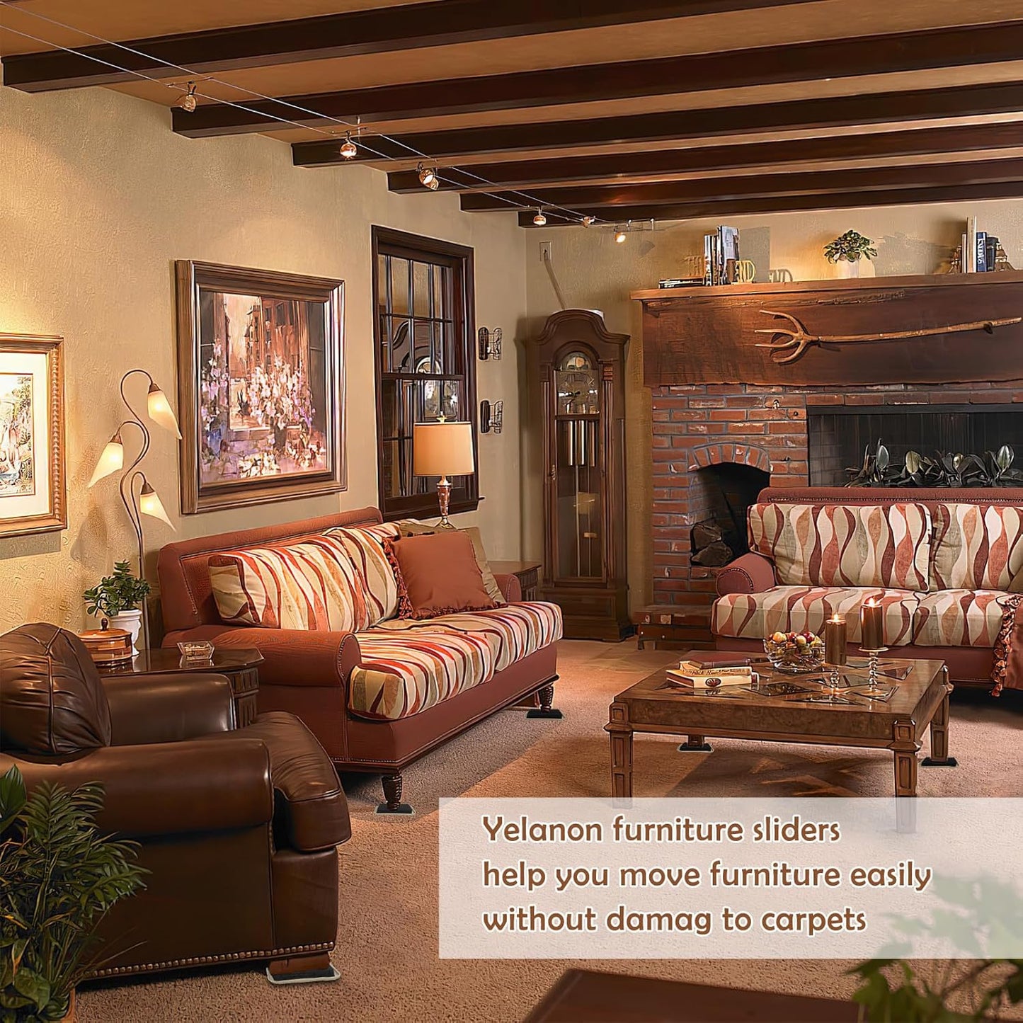 Yelanon Furniture Sliders, 20 pcs-3 1/2” Square Beige Furniture Sliders for Carpet, Furniture Pads for Hardwoods Floors,Furniture Movers Sliders, Reusable Moving Pads, Floor Protectors for Carpet