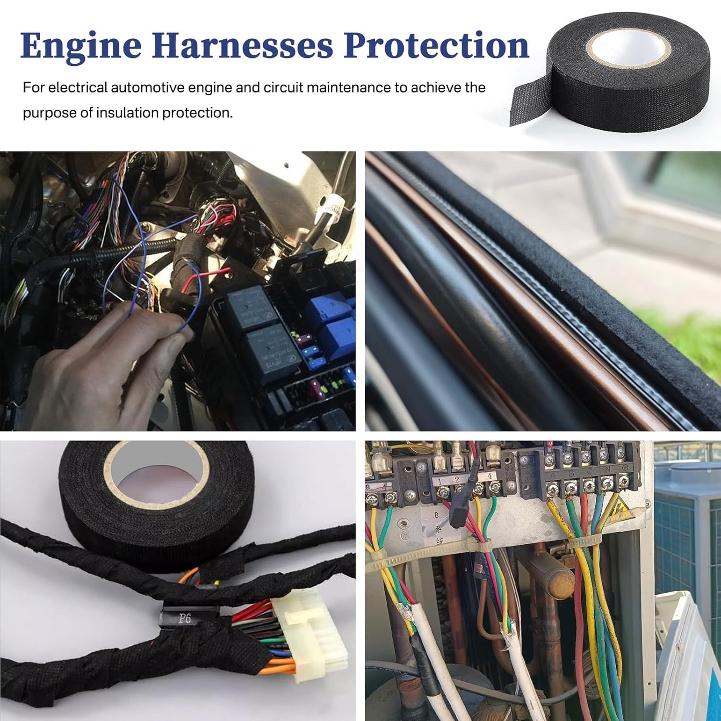 Wire Harness Tape, 0.98"x 49FT 5 Rolls, Wiring Loom Harness, Self-Adhesive Felt Cloth Electrical Tape for Automotive Engines, Harness Wrap Protection,Noise Dampening and Cable Protection,Black
