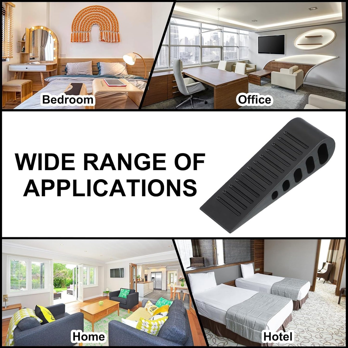 PATIKIL Rubber Door Stoppers for Bottom of Door, Door Wedge Stopper with Holder Sturdy Stackable Doorstop Wall Protector for Home Office Floor Concrete Tile, Black