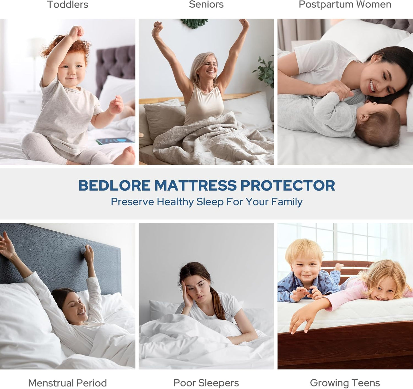 BEDLORE Waterproof Mattress Protector, Full Size Mattress Pad with Deep Pocket 6"-15" Depth, Soft Dirt-Proof Double Bed Mattress Cover for Bedroom, College Dorm, Hotel (Gray)