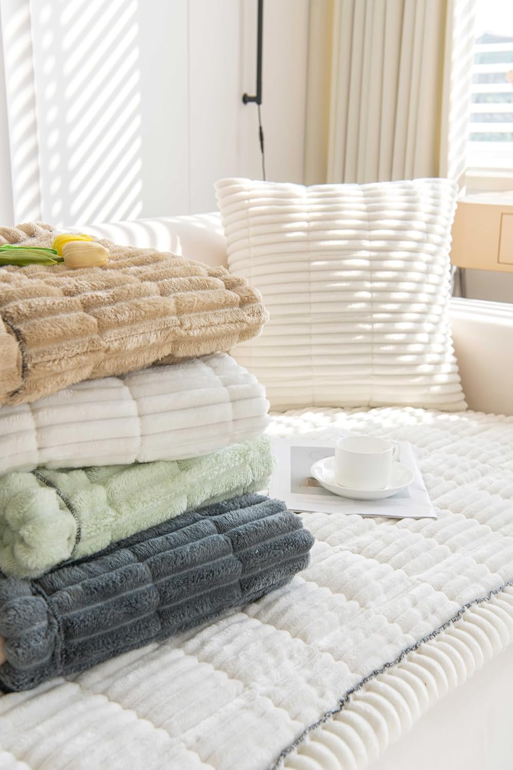 OTOB Couch Covers for 3 Cushion Sofa Pet Friendly, Plush Fuzzy Non Slip Sofa Covers Washable, Soft All Seasons Sofa Slipcovers Furniture Protector Dog Bed Mat (Coffee, 27.6" x 82.7")