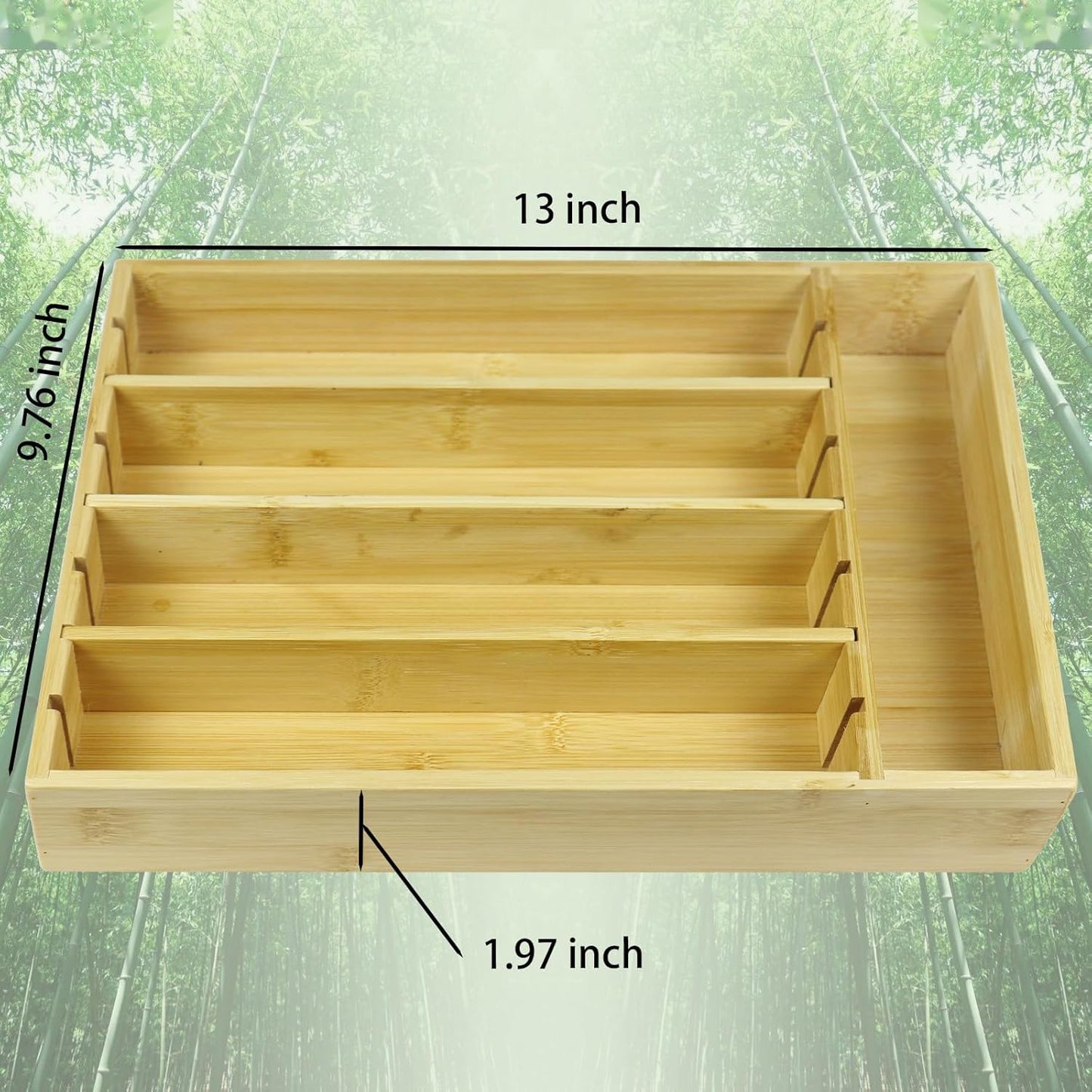 Kitchen Bamboo Drawer Organizer - 5 Slots Total Silverware Organizer for Flatware, Cutlery & Knives. Ideal Utensil Drawer Organizer for Kitchen, Natural