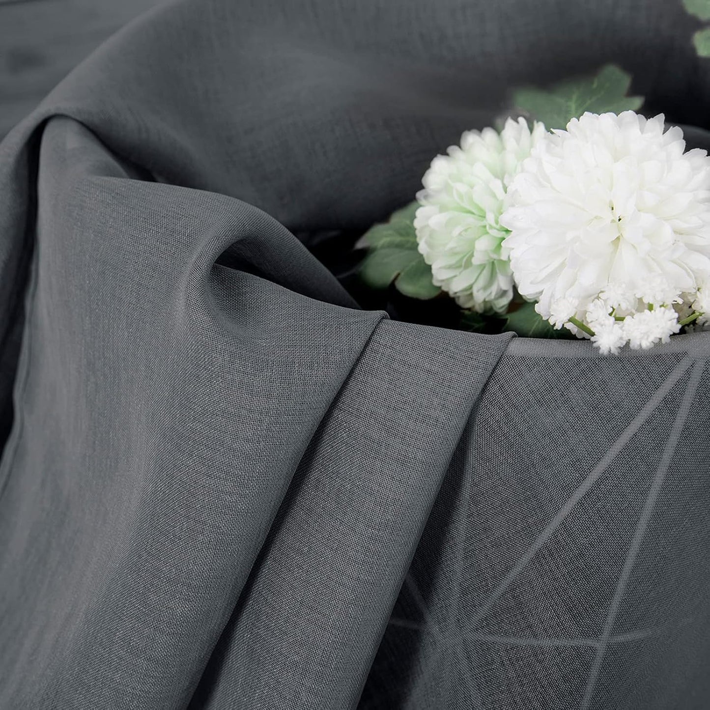 Tollpiz Sheer Curtain Linen Textured Living Room Curtains Sheer Light Filtering Rod Pocket Voile Curtain for Bedroom, 54 x 72 inches Long, Dark Grey, Set of 2 Panels