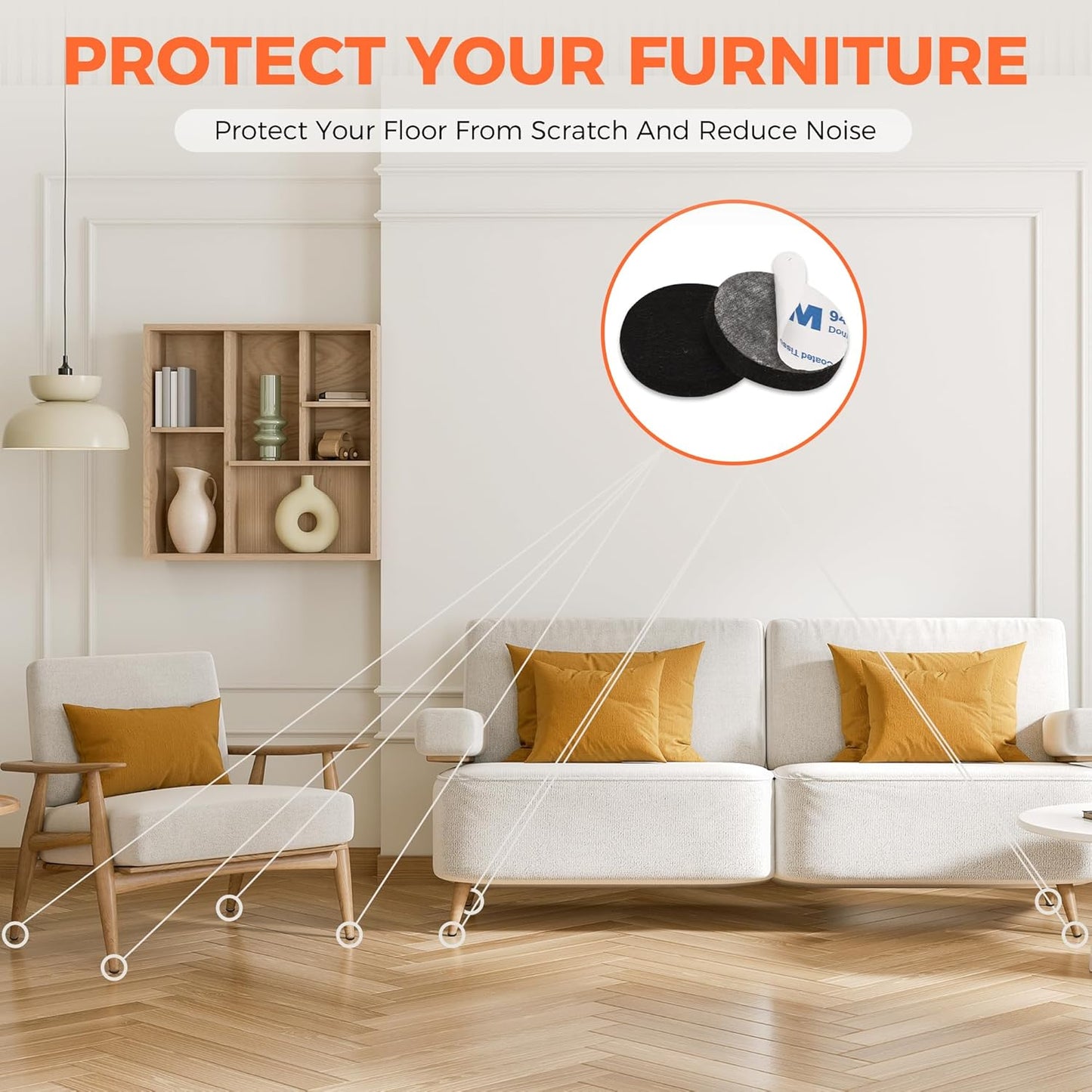 Felt Furniture Pads 120 PCS, Non Slip Self Adhesive Felt Pads Chair Leg Floor Protectors for Furniture Feet Wood Hardwood Floors, 1 inch Round, Black