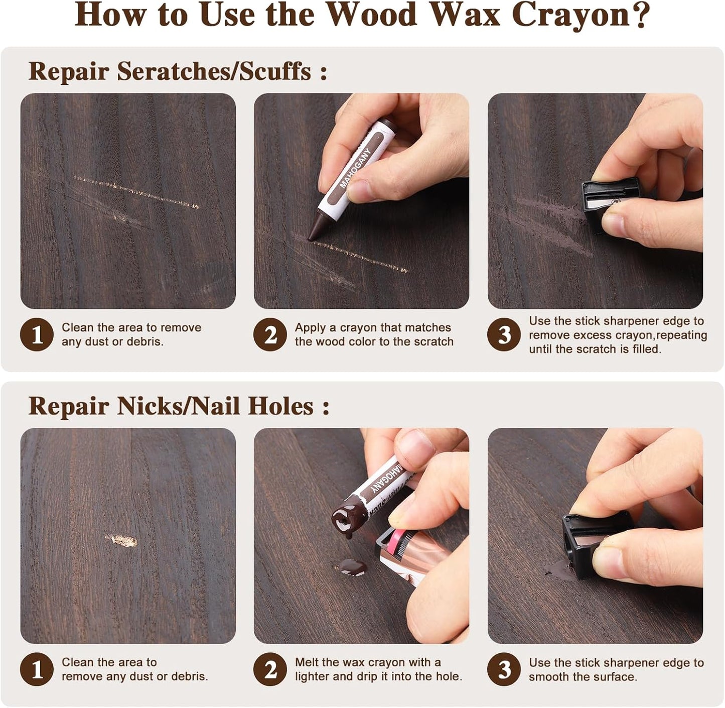 Dual Tip Furniture Markers Touch Up,Upgrade 13 Pcs Wood Markers Furniture Repair Kit,Touch Up Paint Pen and Wood Filler Putty Stick with Sharpener Kit,for Wood Stain Remover,Wood Floor Scratch Repair