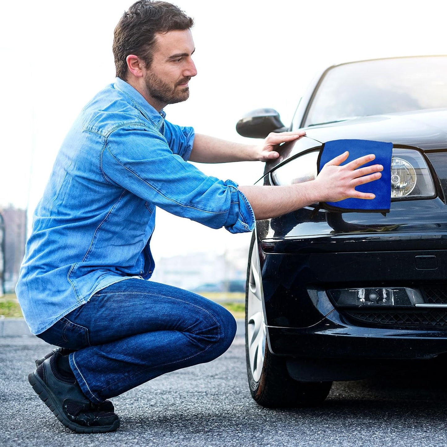 Tallew 40 Pcs Microfiber Towels 16 Inch x 16 Inch Microfiber Cloth Car Drying Towels for Cars Washing Polishing Office Windows Cleaning Household Supplies (Blue)