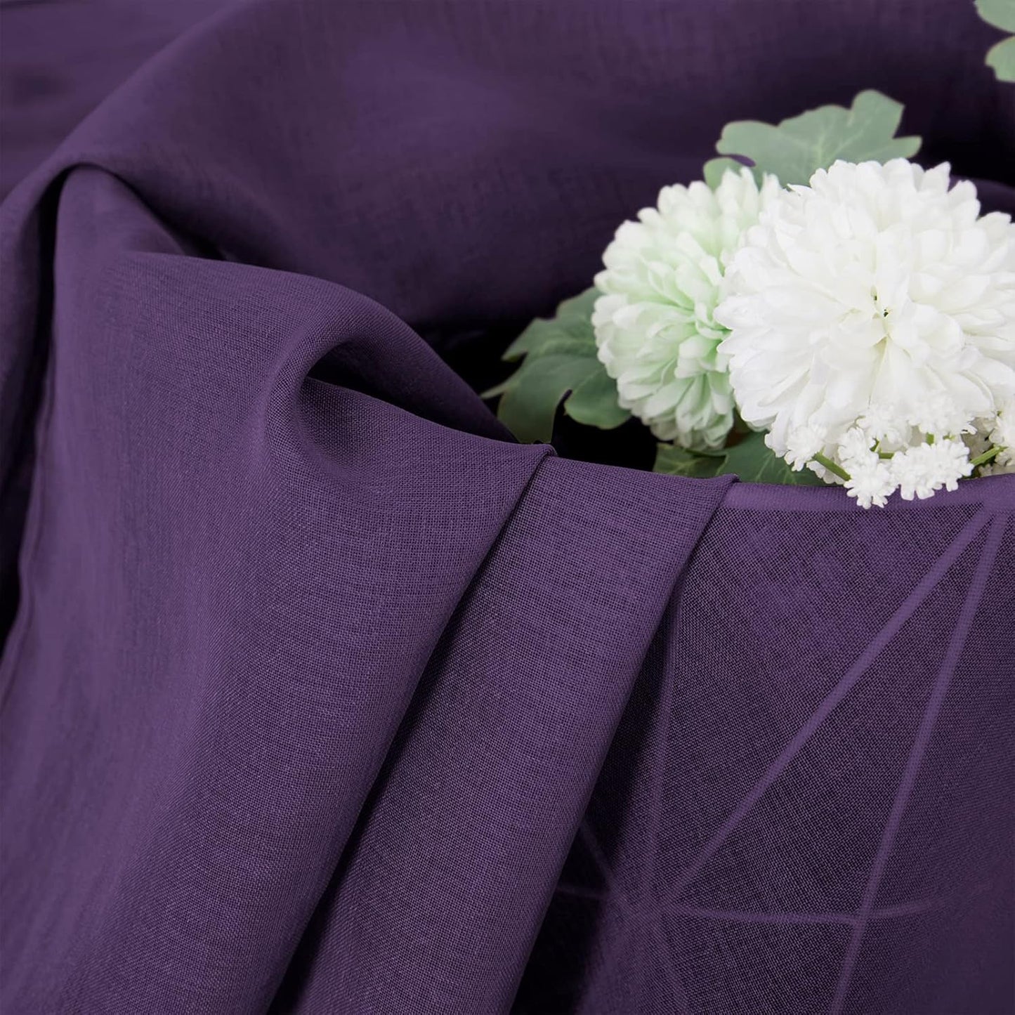 Tollpiz Sheer Curtains Living Room Linen Textured Curtain Sheers Light Filtering Voile Rod Pocket Curtains for Bedroom, 38 x 63 inches Long, Royal Purple, Set of 2 Panels