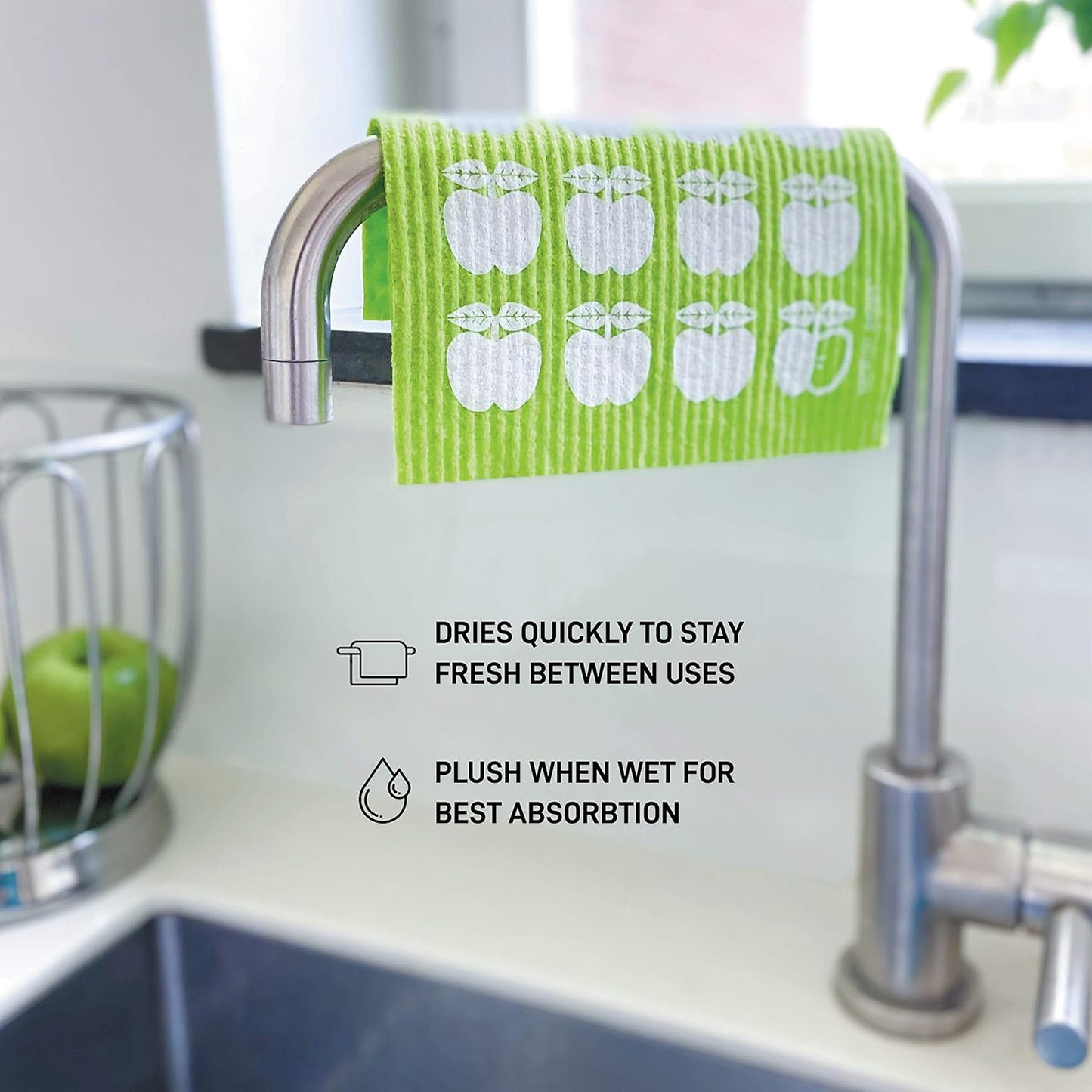 Nordhus Design Swedish Dishcloths,10 Cloths, Made in Sweden - Reusable, Washable Cellulose Cotton Kitchen Cloths - Replace Paper Towels, Wipes, Sponges, Dish Rags