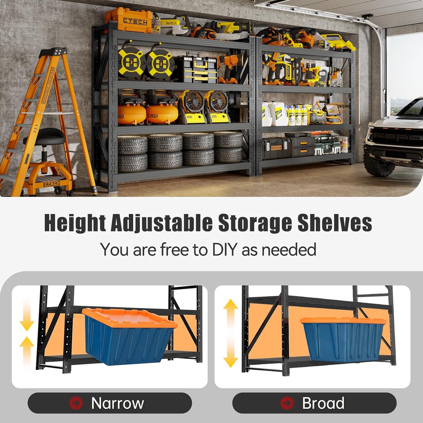 4000LBS Storage Shelves Heavy Duty, 48" W Metal Garage Shelving Units, 4 Tier Adjustable Shelf, Garage Storage Shelves Rack, Industrial Shelving for Warehouse, Basement,48" W x 20" D x 79" H