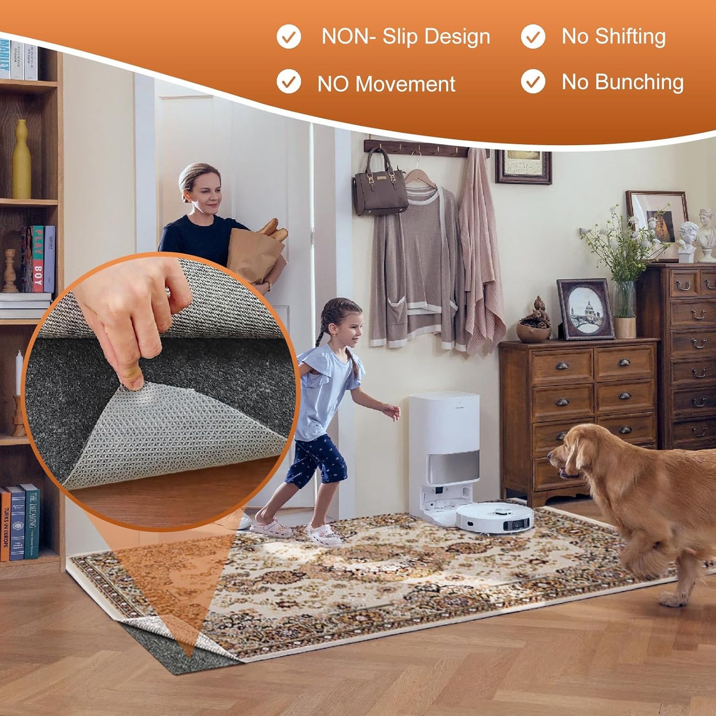 Felt Rug Pad, 9 x 12 Ft Rubber Non-Slip Rug Pad Gripper, Keep Rugs Secure and in Place, Extra Strong Under Carpet Mat Cushion - for All Floors