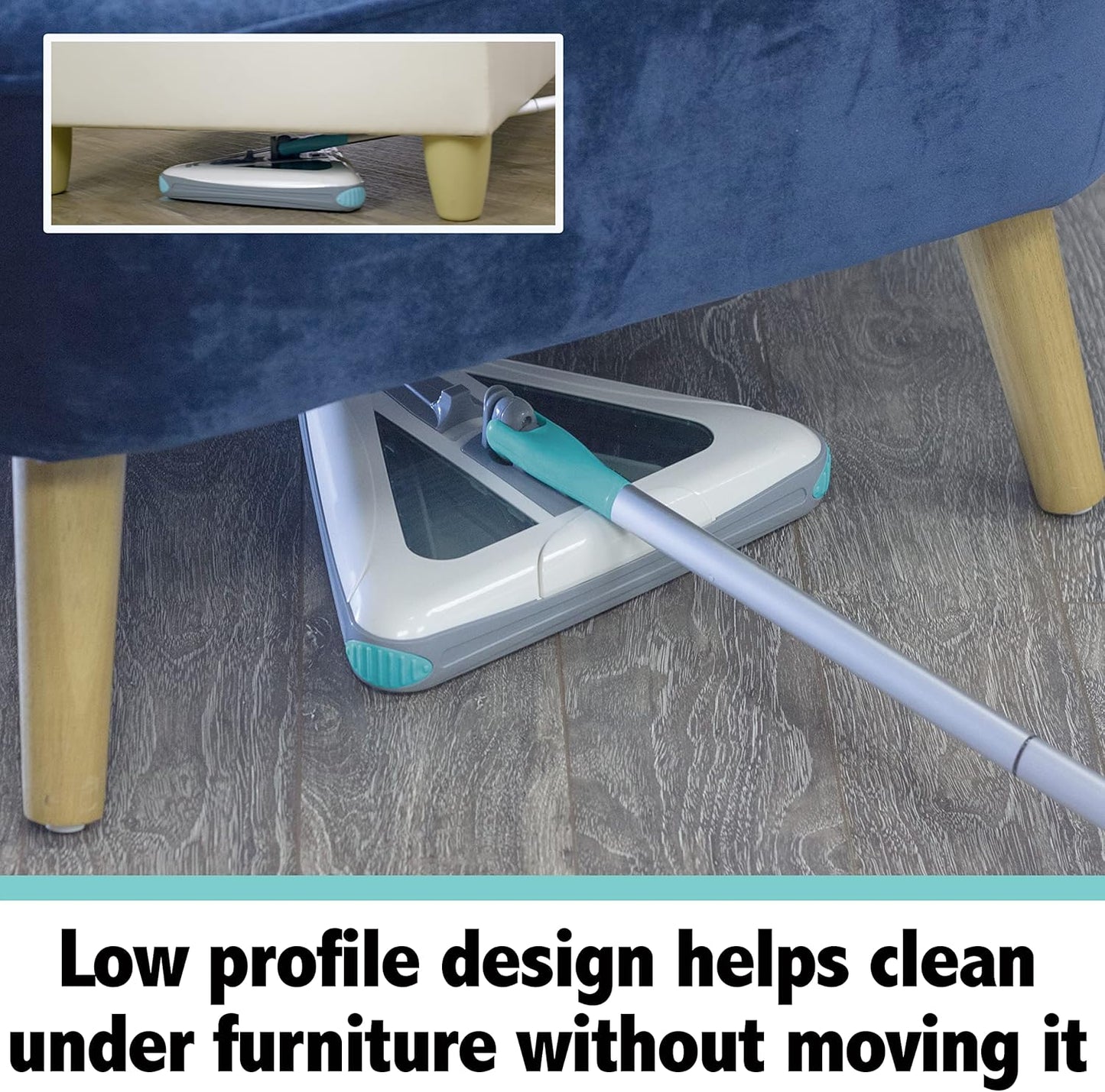 Zippi Sweeper Standard - 2025 New and Improved Lightweight Sweeper, Perfect for Short Carpet Hardwood and Tile, Triangular Design Allows for Sweeping in Corners, 30 Minutes Cleaning Time
