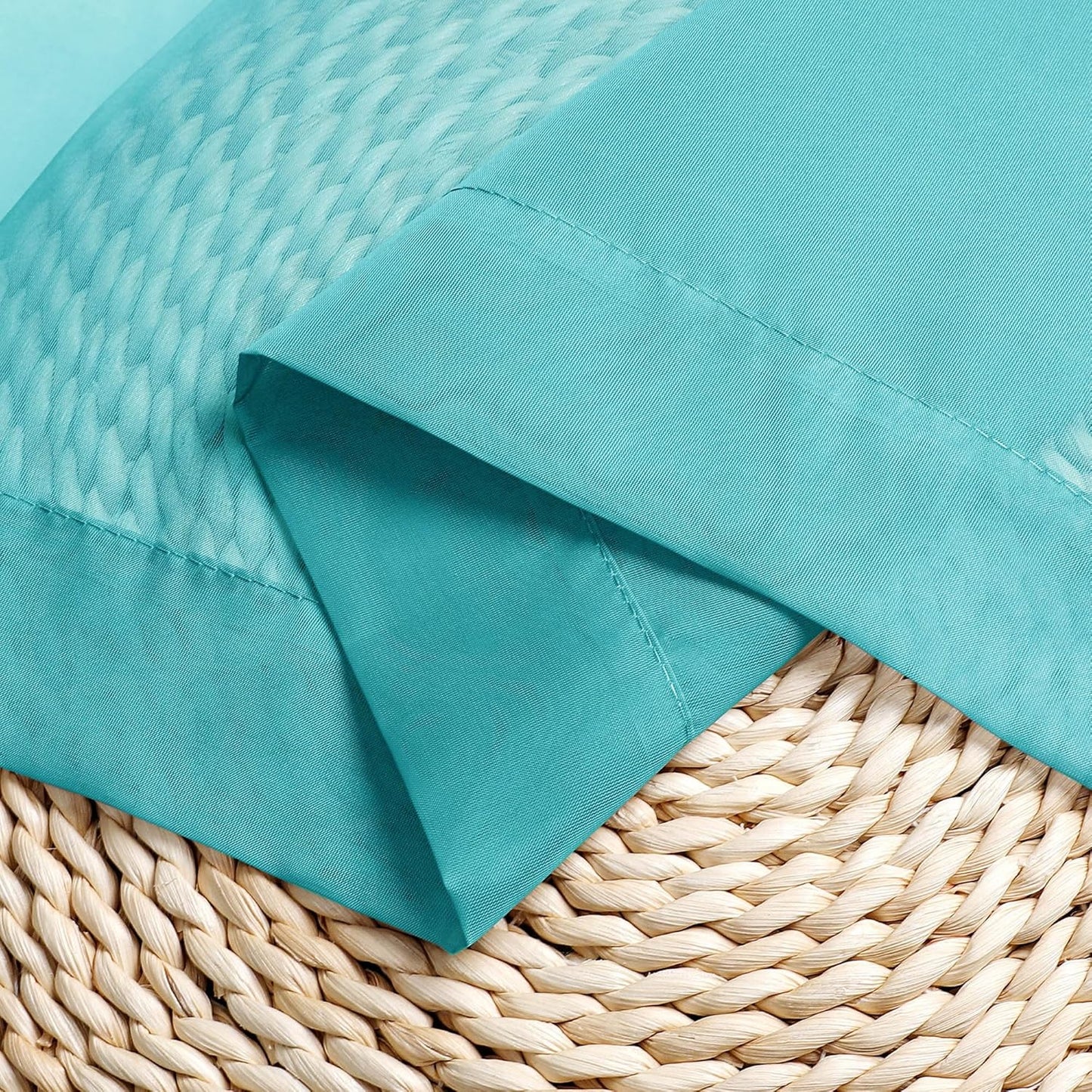 Chyhomenyc Turquoise Sheer Curtains 45 Inch Long 2 Panels, Light Filtering Rod Pocket Voile Short Curtains Drapes for Living Room Bedroom Small Windows, 42Wx45L Inches