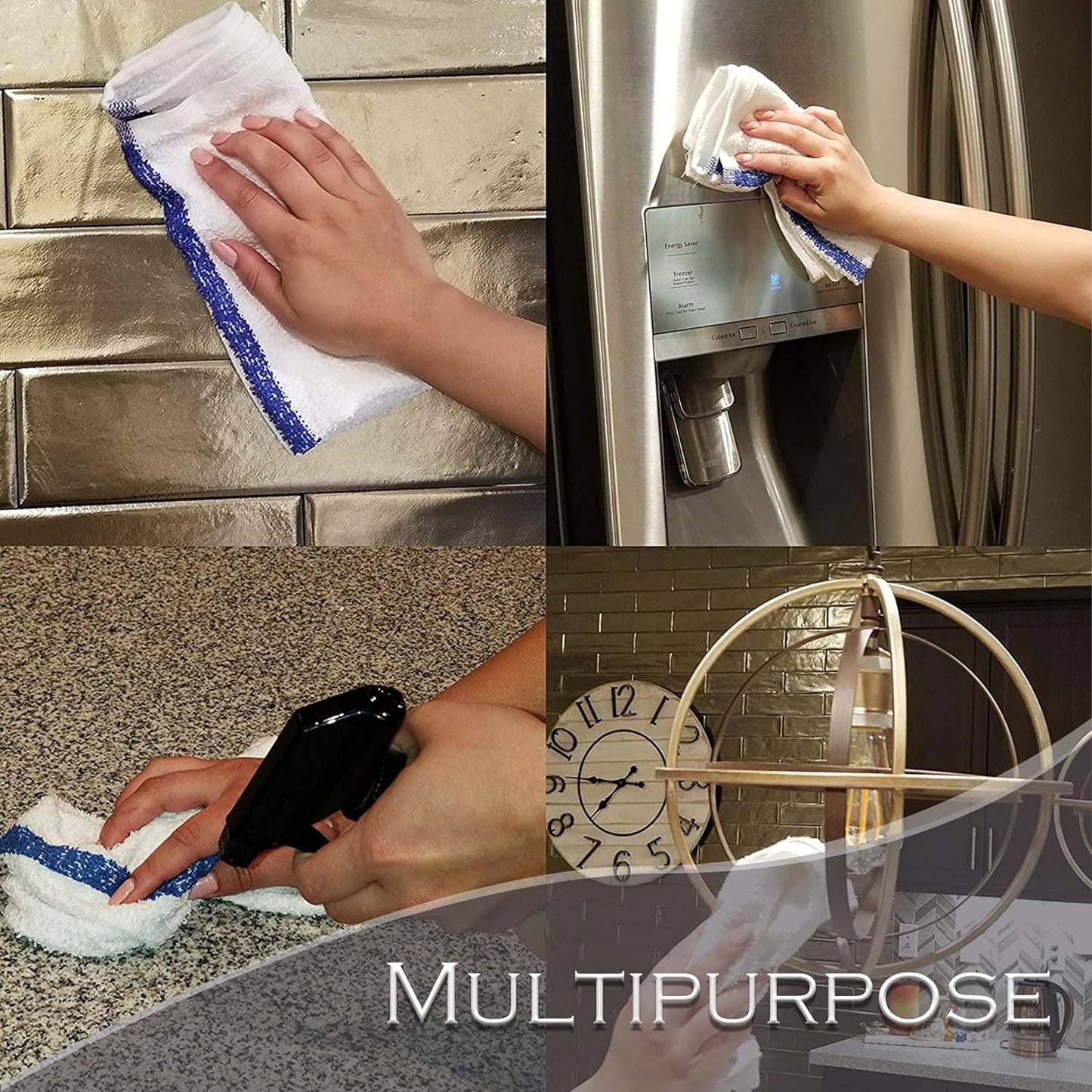 New Cotton Blend White Restaurant Bar Mops Kitchen Towels (36, Gold Stripe)