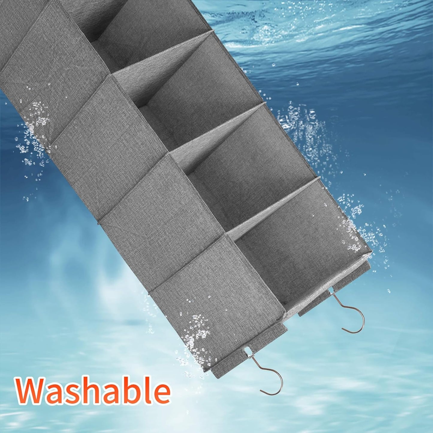 Large Hanging Sweater Organizer for Closet,Collapsible 6-Shelf Hanging Closet Shelves with Drawers, Washable (Grey-6 Shelf-1 d)