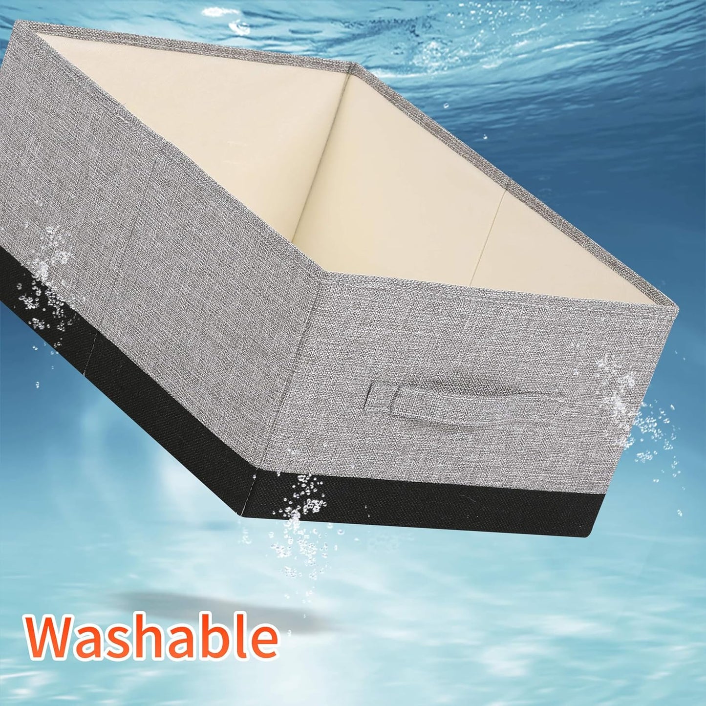 Linen Folding Storage Bins, 3 Pack Large Storage Baskets, Washable, Clothing Storage Bins with Handle, Closet Organizer for Storage Sweater,Sheets (gray black, 18½"x13½"x8½")