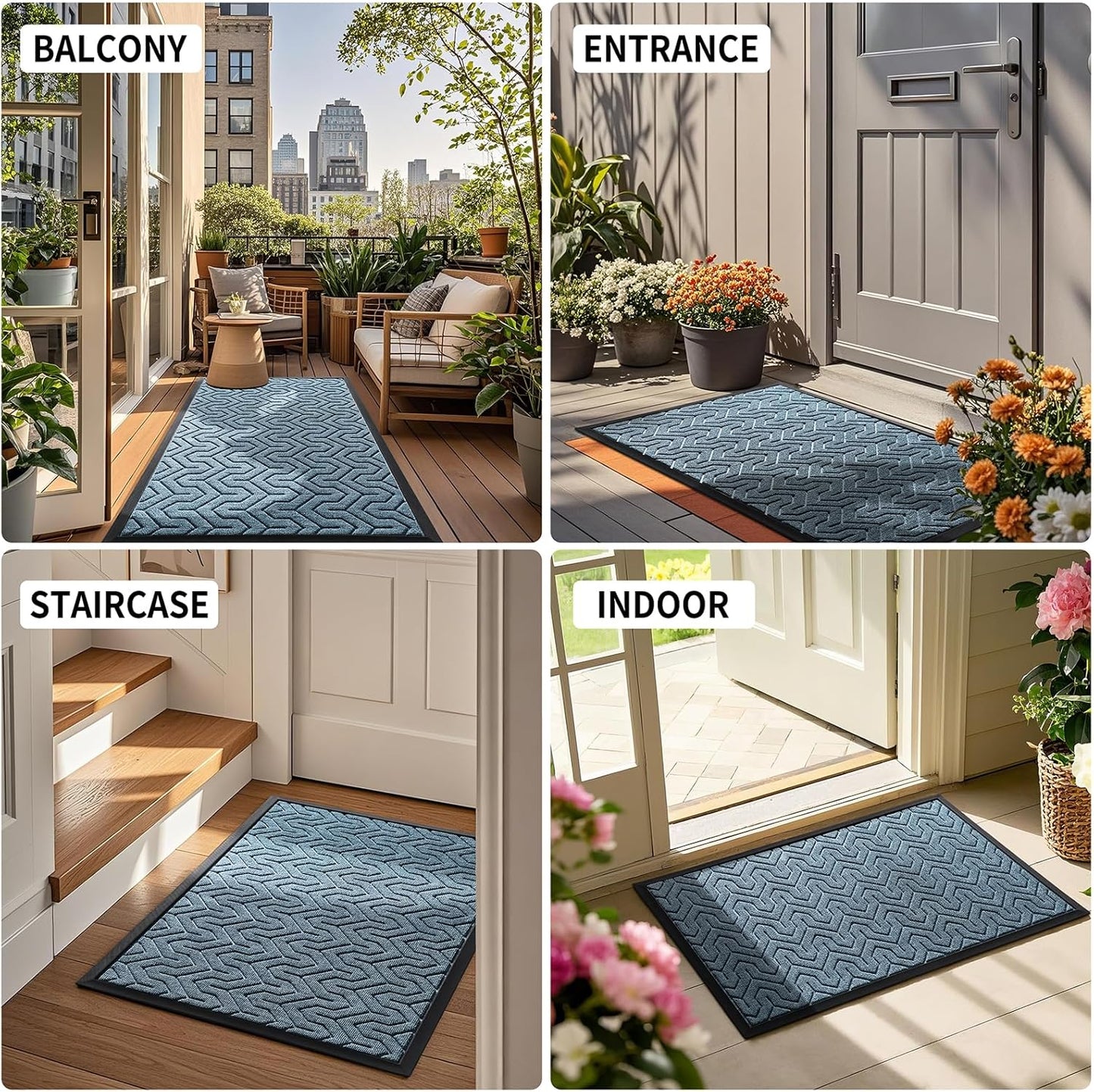 Yimobra Large Door Mat Outside Entrance 47x32, Waterproof Heavy Duty Outdoor Mats for Front Door, Non Slip Rubber Entry Mat for Garage Patio, Easy Clean, Mix Blue
