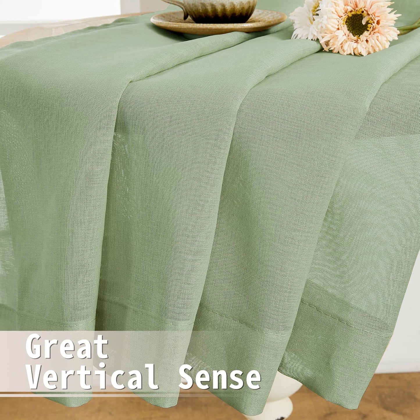 Tollpiz Sheer Door Curtain Closet Linen Textured Curtain Sheers Doorway Light Filtering Voile French Door Rod Pocket Curtains Patio Door, 25 x 80 inches Long, Sage Green, Set of 1 Panel