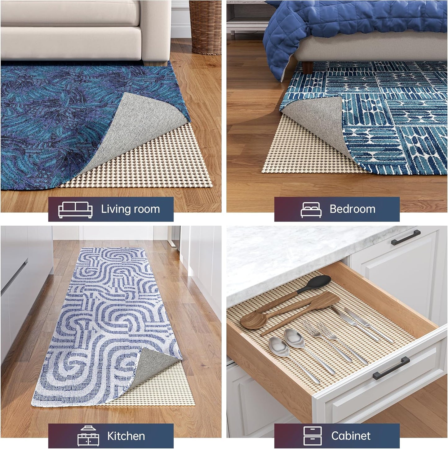 Non-Slip Rug Pad Gripper 7x10 Feet, Anti Skid Mat for Under Area Rugs, Keeps Rugs in Position and Safe, Thick Cushioned Carpet Pad for Hardwood Floors Protection