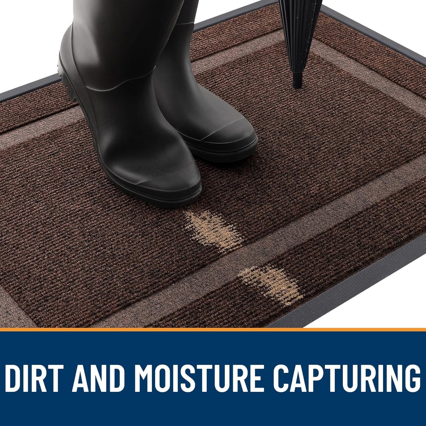 OLANLY Front Door Mat Indoor Outdoor Entrance, Waterproof All-Season, All-Weather Doormat, Sturdy Natural Rubber, Fade Resistant, Low Profile, Easy Clean Patio Porch Entryway Mat, 29.5x17, Dark Brown