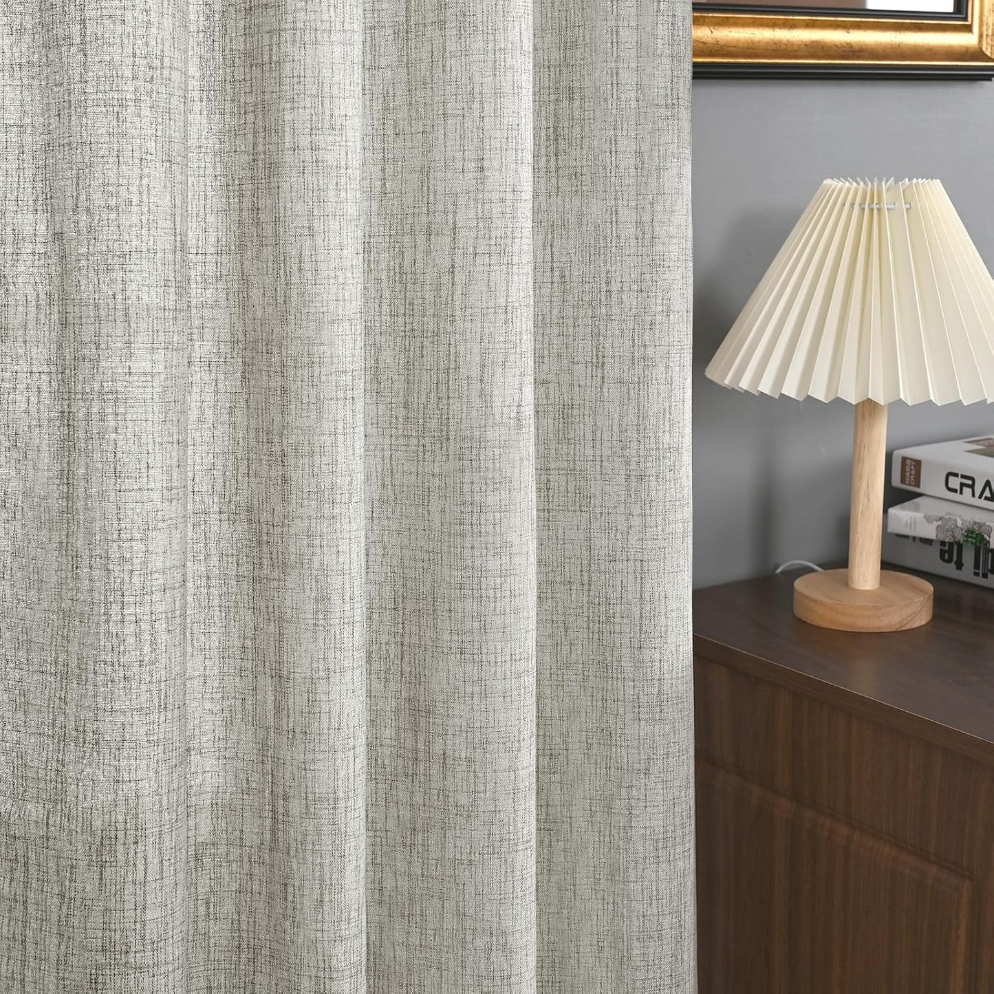 YoungsTex Dark Grey Linen Curtains 95 Inch Length for Living Room Back Tab Textured Window Drapes Light Filtering for Bedroom Rod Pocket, 52 X 95 Inch, 2 Panels