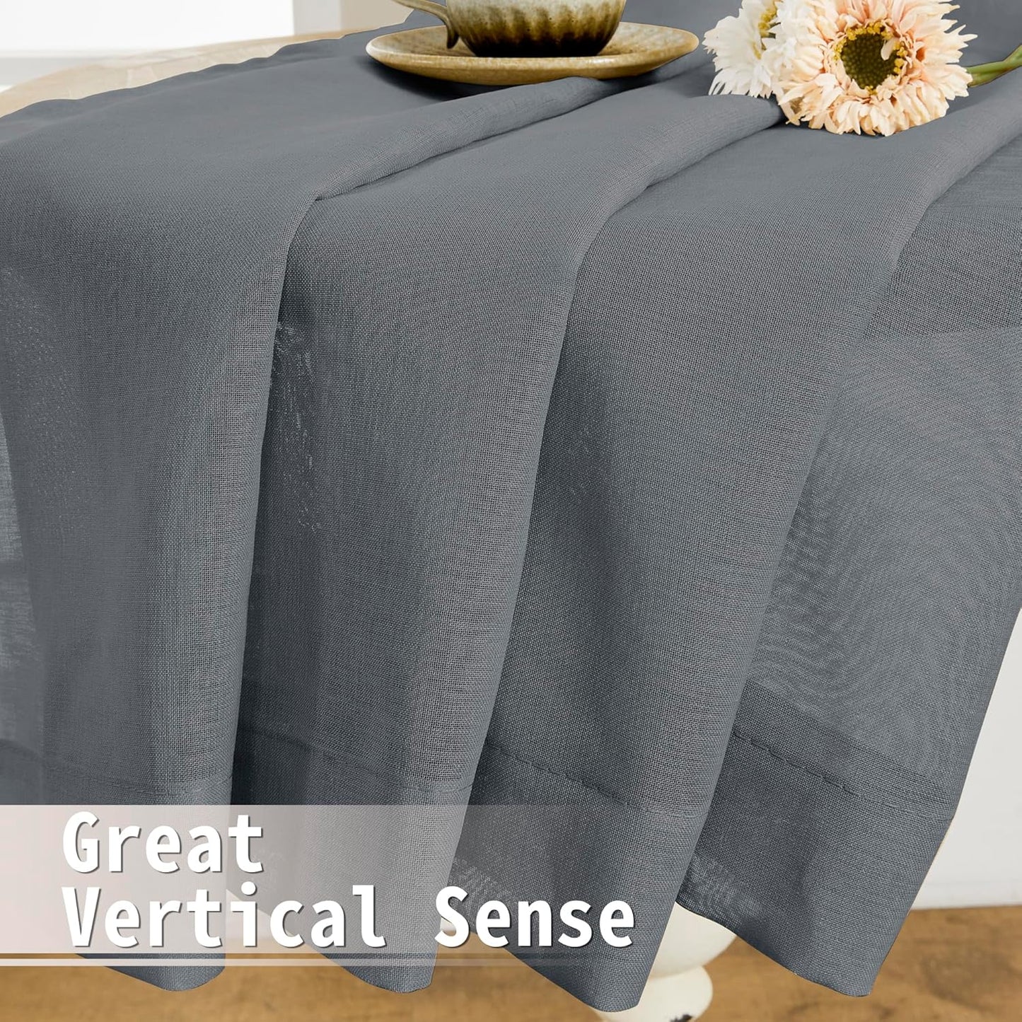 Tollpiz Short Sheer Door Curtains Closet Linen Textured Curtains Sheer Doorway Light Filtering Voile Patio Glass Door Rod Pocket Curtain French Door, 54 x 40 inches Long, Dark Grey, Set of 1 Panel