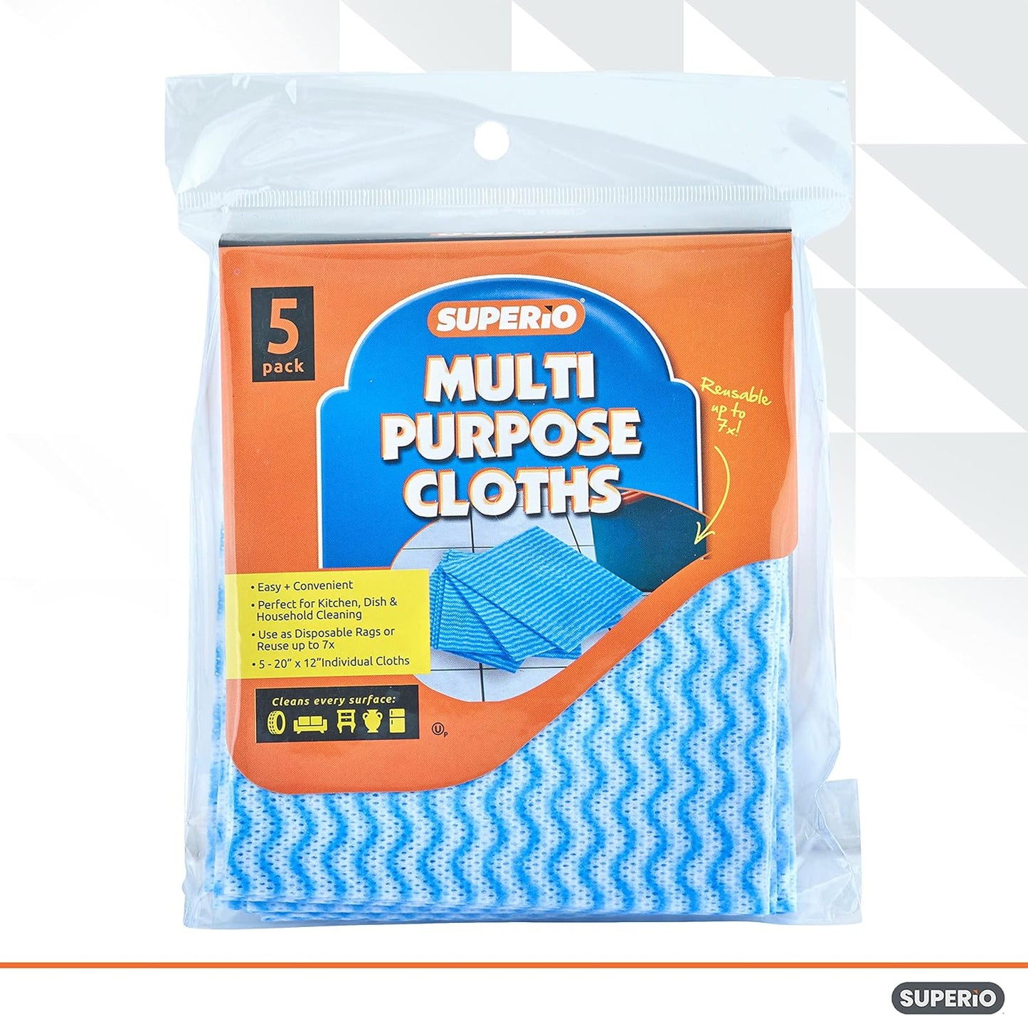 Superio Handy Wipes for Kitchen - Blue Reusable Multi-Purpose Heavy-Duty Cleaning Cloth for House, Bathroom, and Office. Disposable Dish Towel (15)