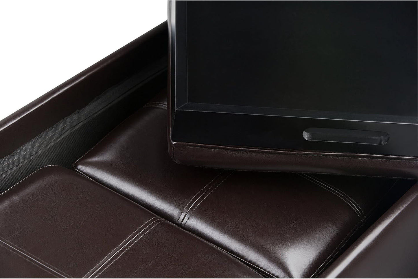 SIMPLIHOME Avalon 35 inch Wide Contemporary Rectangle 5 Pc Storage Ottoman in Tanners Brown Vegan Faux Leather, Assembled, for the Living Room, Entryway and Family Room