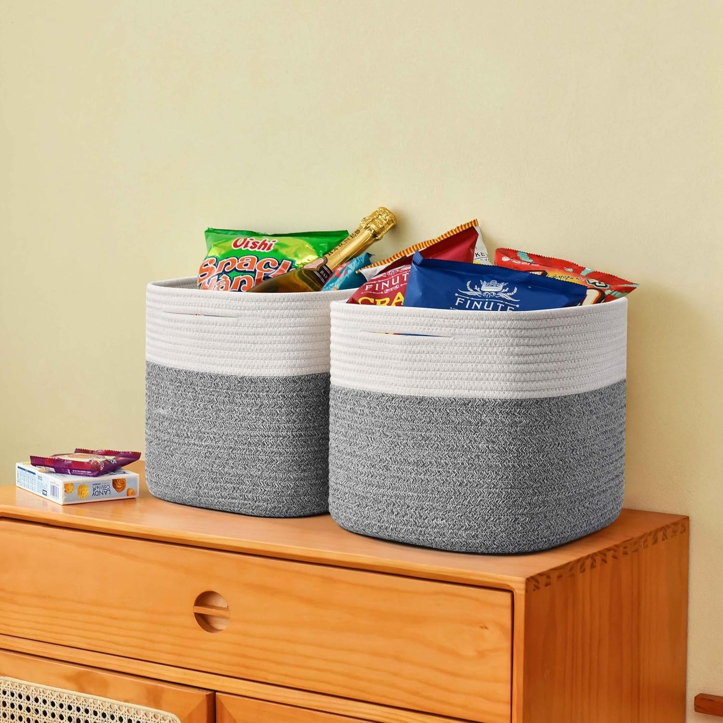 3 Pack Storage Cubes 11 Inch Cotton Rope Woven Baskets for Organizing Cube Bin Square Shelves Organizer,Classroom,Kids Toy Bins,Closet,Baby Nursery(Grey)