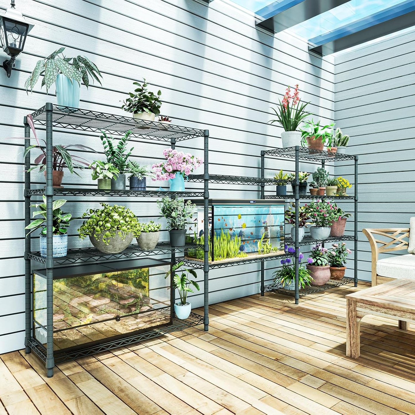 IZEUK Storage Shelves Outdoor Wire Shelving Unit Metal Rack 4 Tier, 17.7" D x 47.24" W x 59" H, Grey