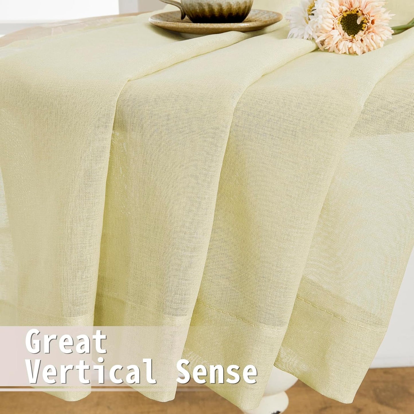 Tollpiz Short Sheer Door Curtain Closet Linen Textured Curtain Sheers Doorway Light Filtering Voile Patio Door Rod Pocket Curtains French Door, 54 x 54 inches Long, Transparent Yellow, Set of 1 Panel