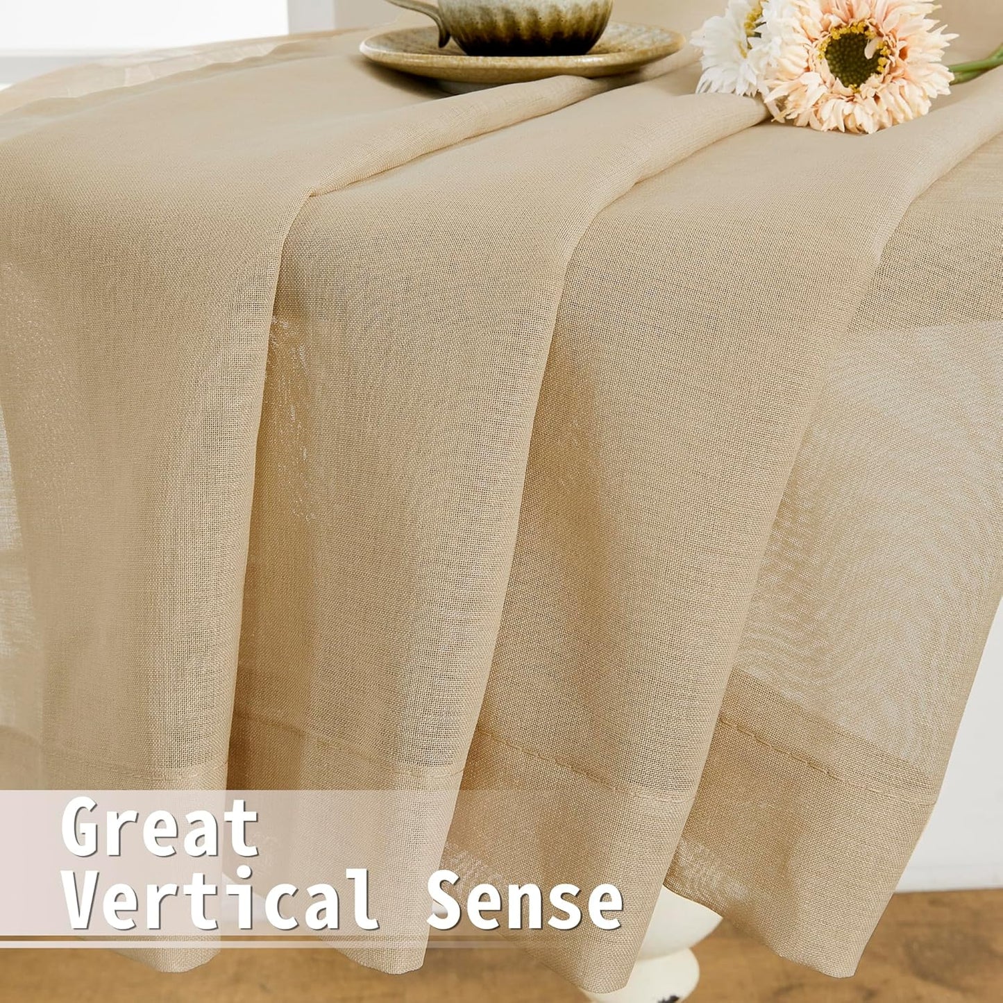 Tollpiz Sheer Door Curtains Closet Linen Textured Curtain Sheers Doorway Light Filtering Voile French Door Rod Pocket Curtains Patio Glass Door, 54 x 63 inches Long, Beige, Set of 1 Panel