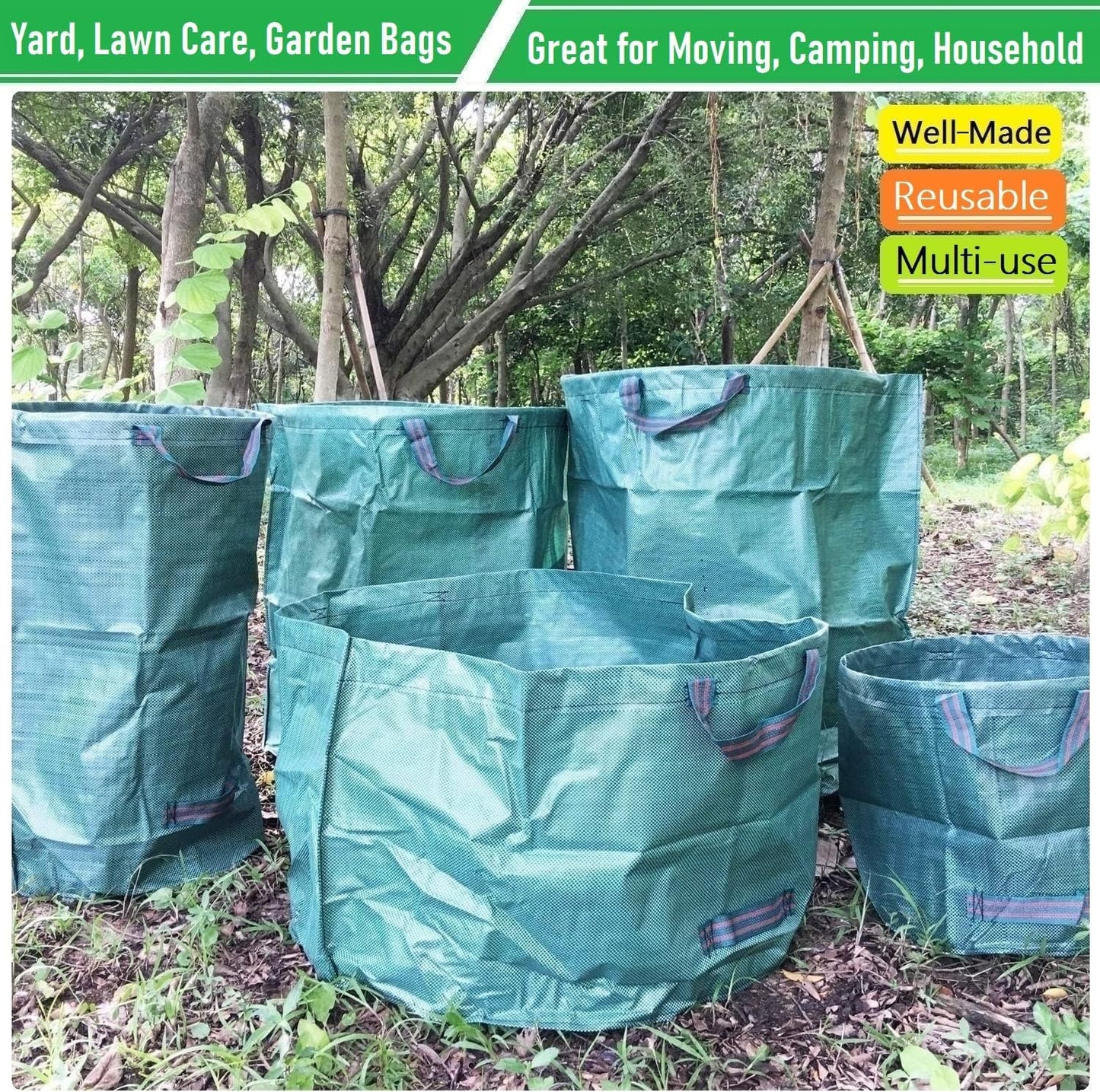 Professional 2-Pack 137 Gallon Lawn Garden Bags Large (D34,H34 inch) Yard Waste Bags w/Gardening Gloves for Big Leaf Bag,Yard Debris,Waste Container,Lawn Trash,Grass Clippings Bag,Weed Bags 4 Handles