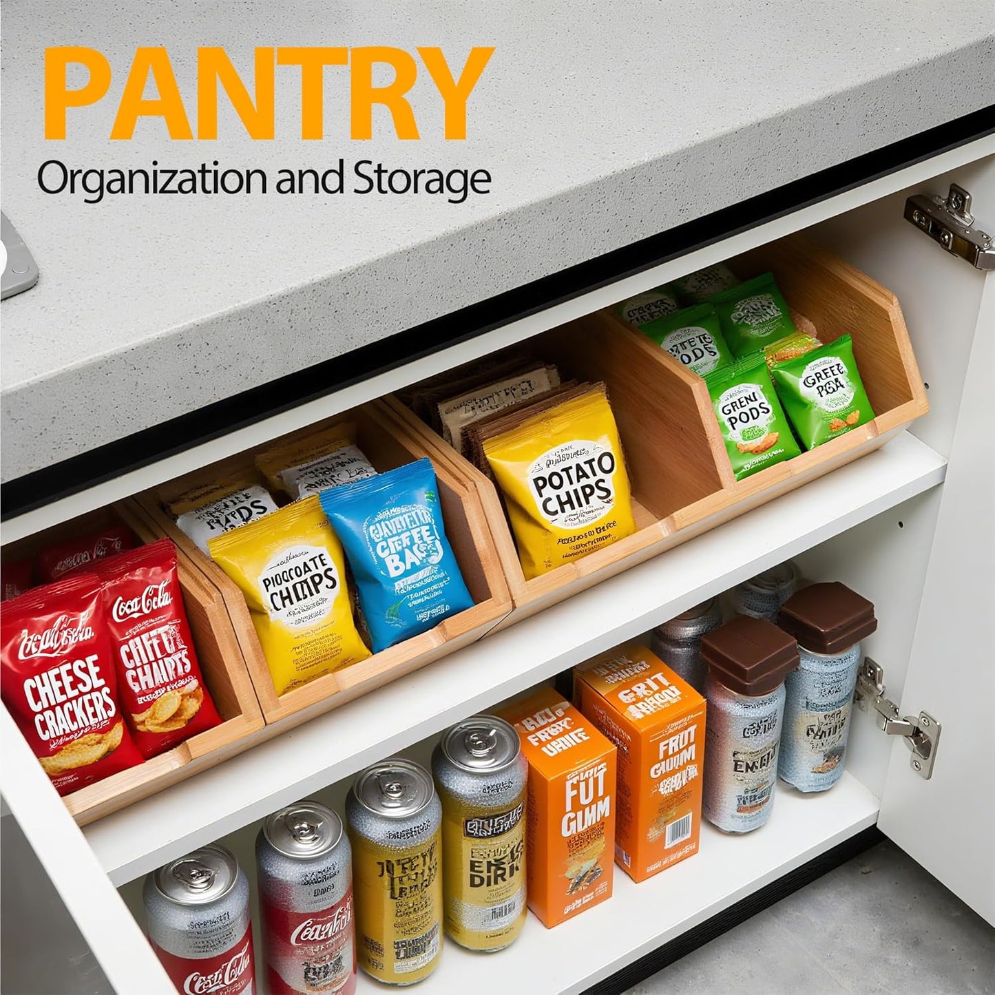 Pantry Storage Bins 3-Pack, Stackable Bamboo Containers for Potato & Onion Storage, Kitchen Organization & Decor