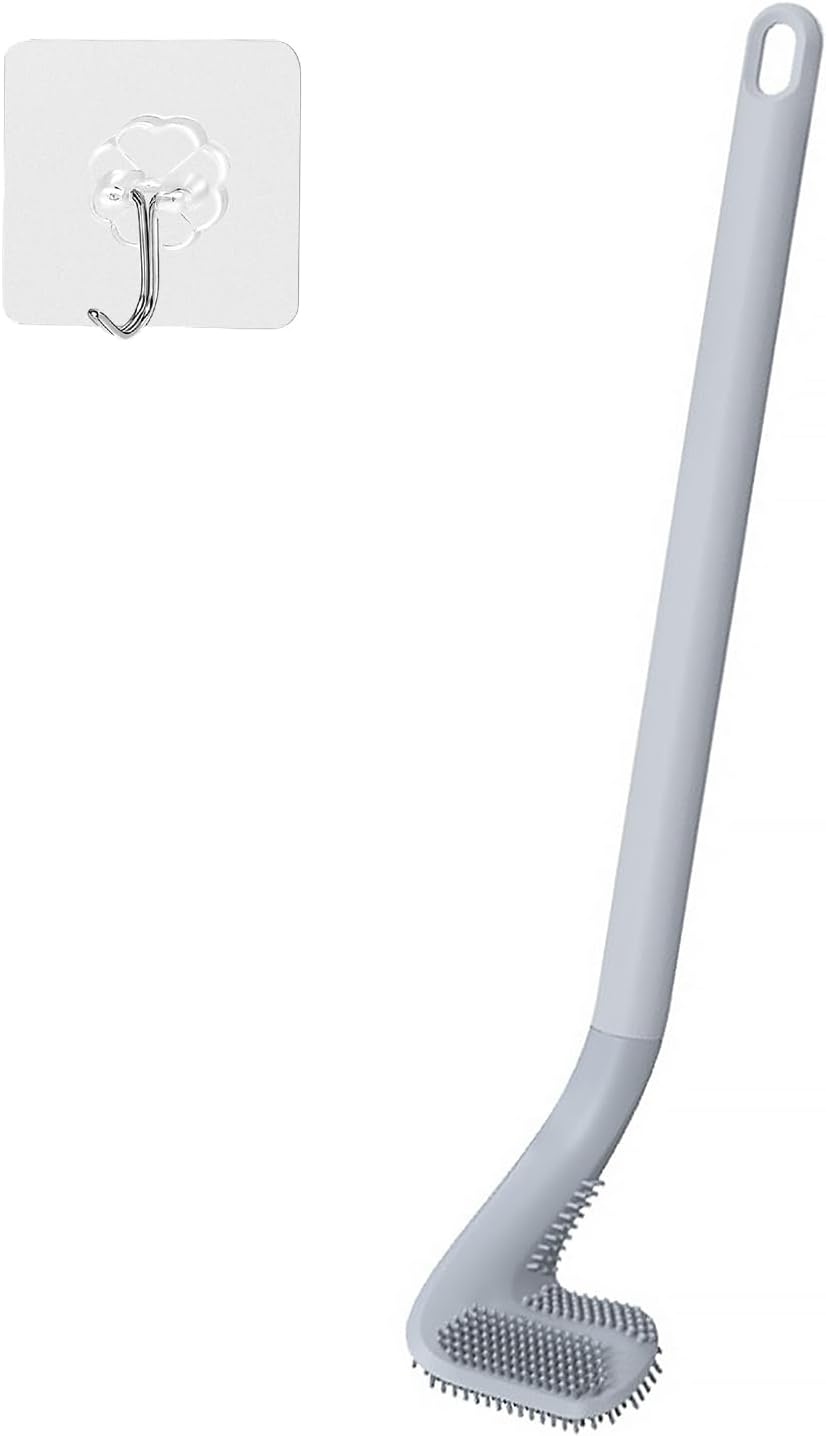Golf Toilet Brush, Toilet Cleaning Brush, Flexible Bendable Silicone Long Handled Toilet Brush, 360° Deep Toilet Bowl Cleaning Brush,Quick Drying Toilet Brush for Bathroom with a Hook (Gray)