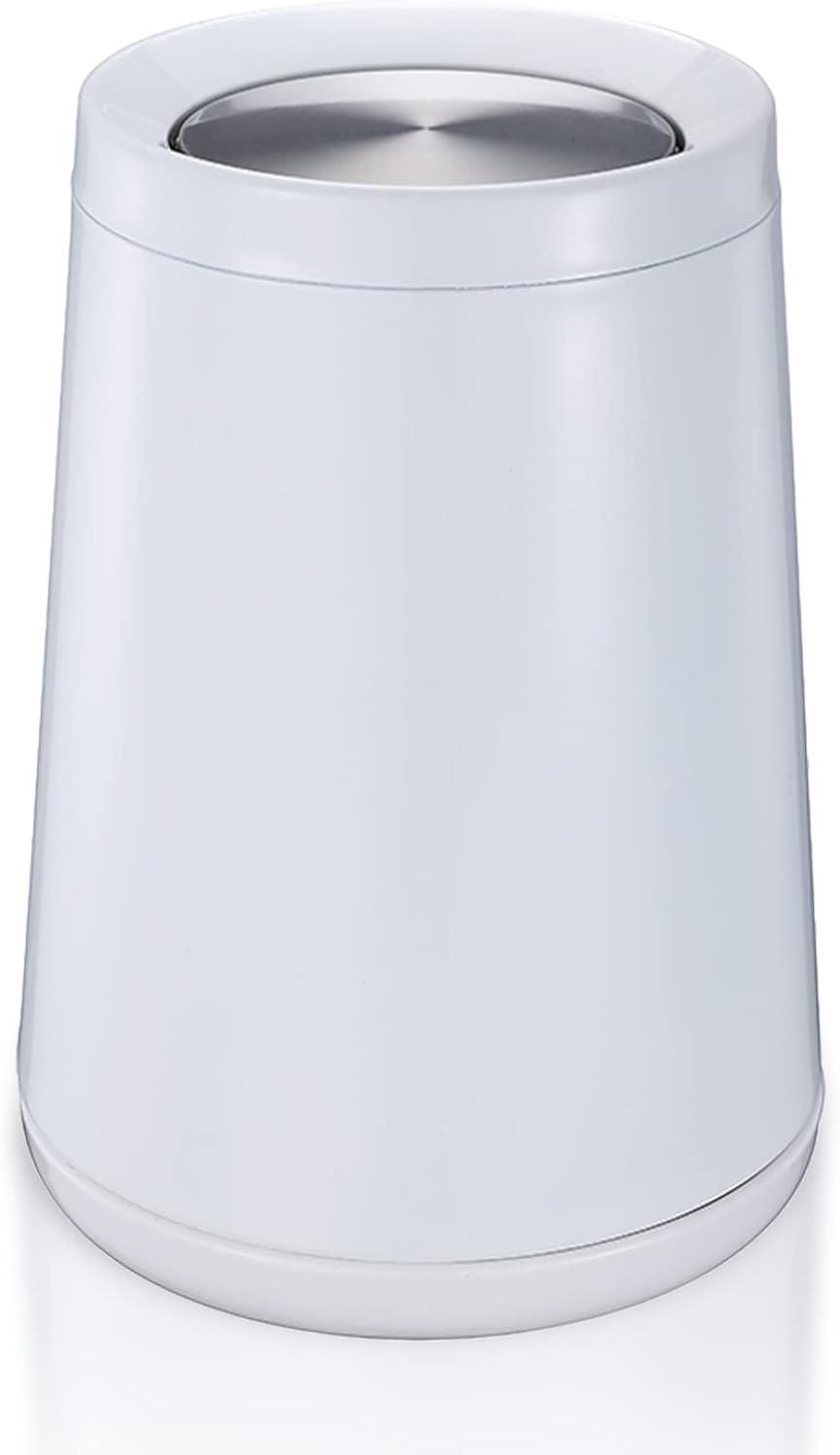 Household Swing White Bathroom Trash Can，Brushed Stainless Steel，10 L/3 Gallen，Garbage Can with Flipping Lid， for Indoor or Commercial Use, Kitchen,Modern，Living Room,Bedroom