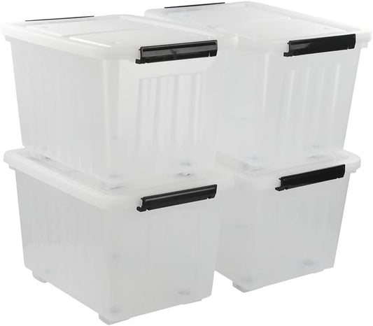 Asking 4-Pack Clear Large 50 L Plastic Storage Boxes, Plastic Storage Bins with Wheels
