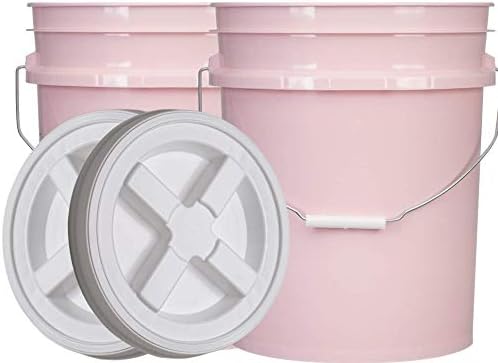 House Naturals 5 Gallon Pink Food Grade Bucket Pail with Air Tight screw on Lid (Pack of 2) Made in USA buckets