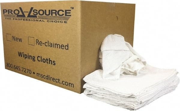 PRO SOURCE Low-Lint Virgin White 100% Cotton Terry Cloth Bar Mop Shop Towels, Absorbent & Washable: 16" x 19" with Hemmed Edges, 25 lb Box