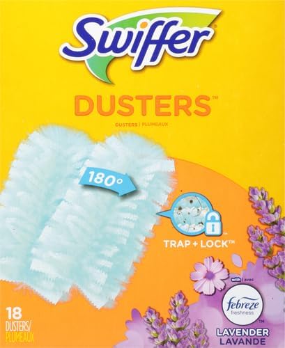 Swiffer Dusters Refill for Cleaning, Feather & Microfiber Duster Disposable Alternative, for Dusting Furniture, Blinds, Ceiling Fans, Walls, Helps Remove Allergens, Lavender, 18ct (Pack of 4)