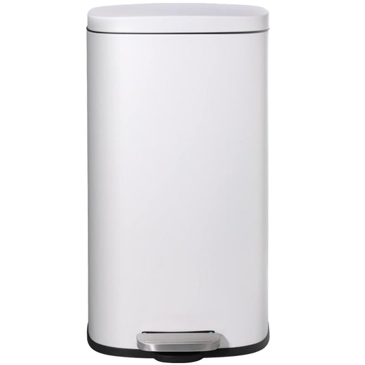 AthLike Trash Can, Stainless Steel Kitchen Garbage Can, Step Waste Bin with Hinged Lid and Removable Inner Bucket, Soft-Close, Dustbin for Bathroom Bedroom Living Room Home (White, 8 Gal)