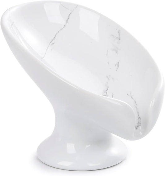Soap Dish, Self Draining Bar Soap Holder for Bathroom Sink, Leaf Shaped Drainage Ceramic Marble Porcelain Decorative Soap Dish, No Suction Cup, ANTIS'S HOME