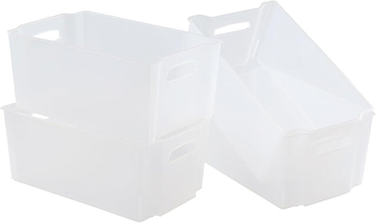 4-Pack Open Storage Organizing Bins, Matte Transparent Plastic Organizer Bins