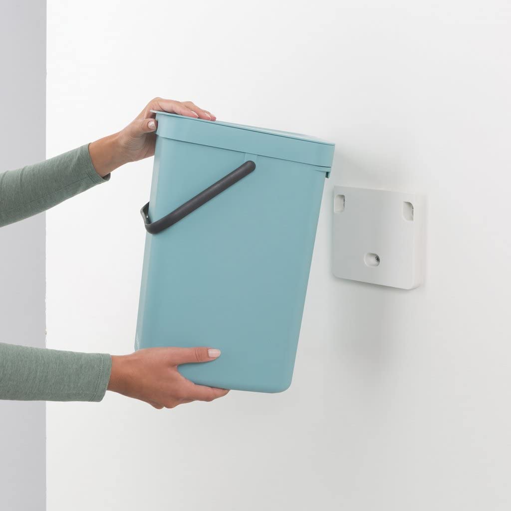Brabantia Sort & Go Kitchen Recycling Can (3.2 Gal/Fir Green) Stackable Waste Organiser with Handle & Removable Lid, Wall/Cupboard Mounting