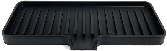 Happitasa Silicone Soap Dish Tray and Sponge Holder with Drain Chute | Bathroom and Kitchen Sink Organizer Caddy (Black, 9"x3.5", 5.6 Ounces)
