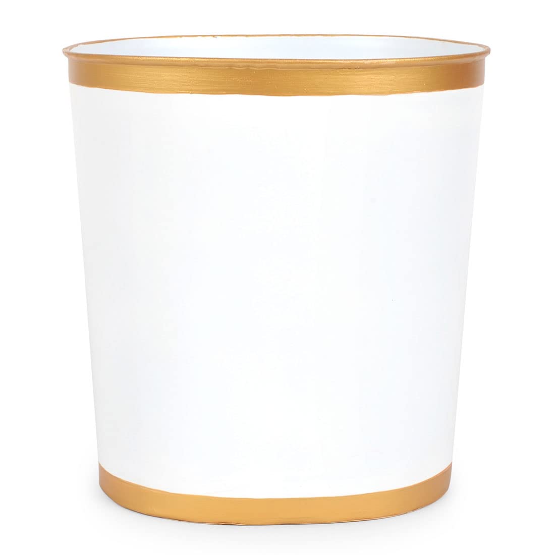 Jaye's Studio Mattie Decorative White and Gold Bathroom Trash Can, Metal Waste Basket Modern, Luxury Trash Bin for Bedroom, Dorm Room, Office Garbage Can, Oval Decorative Trash Bins (12" x 10" x 8")
