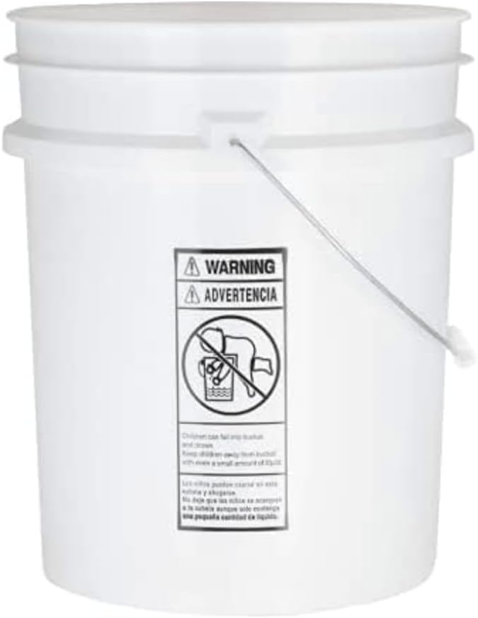 House Naturals 5 Gallon Premium HPDE Plastic Bucket - Made in USA Food Grade Storage Container, BPA Free All Purpose Pail (2, White)