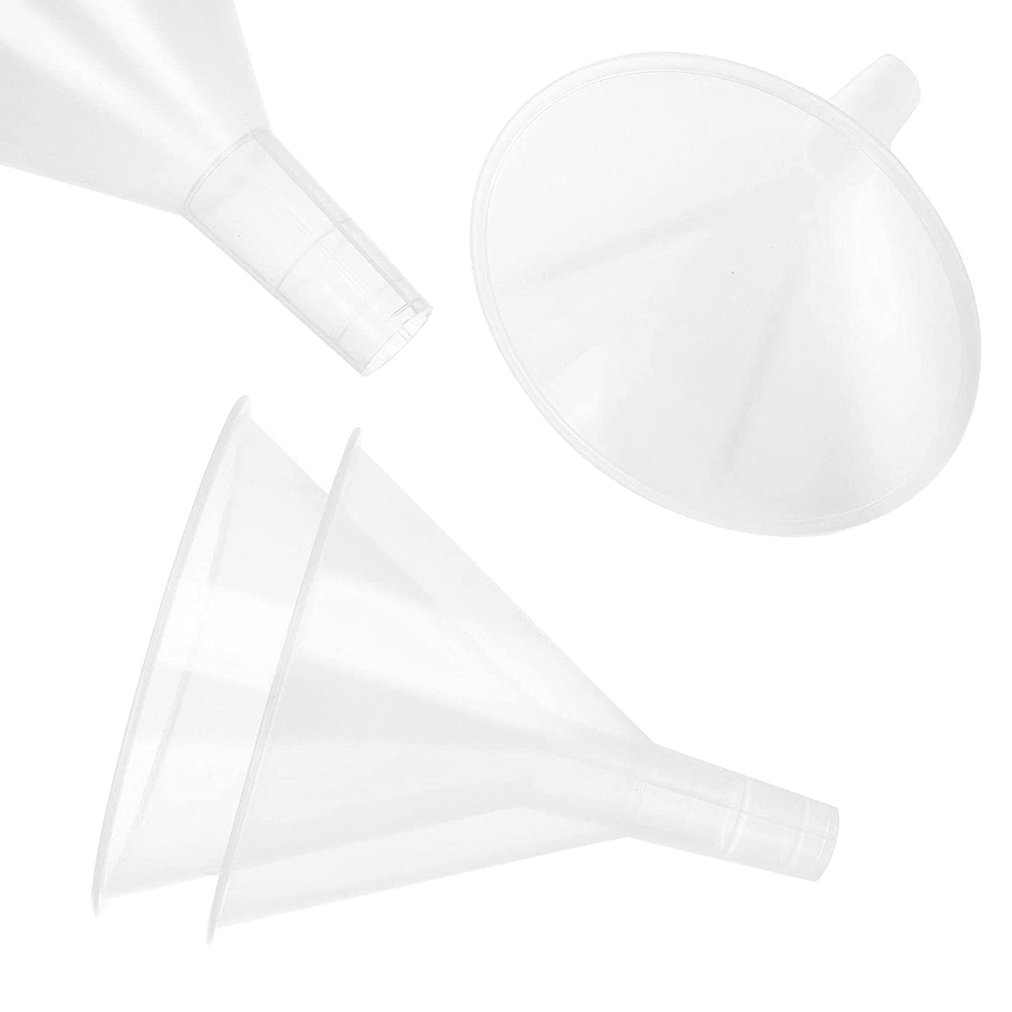 RHBLME 20 PCS Plastic Funnels Set, 4.7 Inch Wide Mouth Clear Plastic Funnels for Filling Bottles, Multipurpose Large Funnel with Long Reaching Spout, Water Bottle Funnel for Powder Liquid Spices