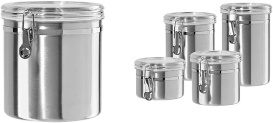 Oggi Stainless Steel Kitchen Canister 152oz + Oggi Stainless Steel 4 pc Food Storage Container Set - Ideal for Kitchen Storage